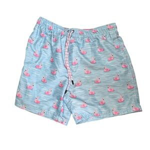 Broken Threads Surf Men’s Blue Flamingo Swim Trunks Shorts Lined Size Large